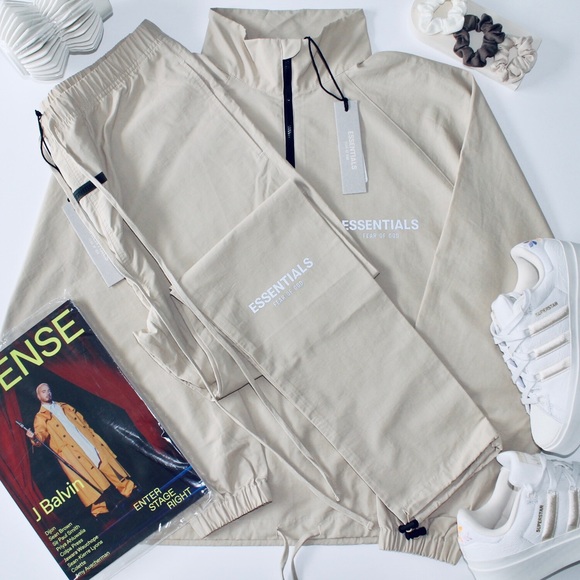 Fear of God Jackets & Blazers - FEAR OF GOD ESSENTIALS X SSENSE Linen Nylon Suit ‘Track Pant+1/2 Zip Pullover’